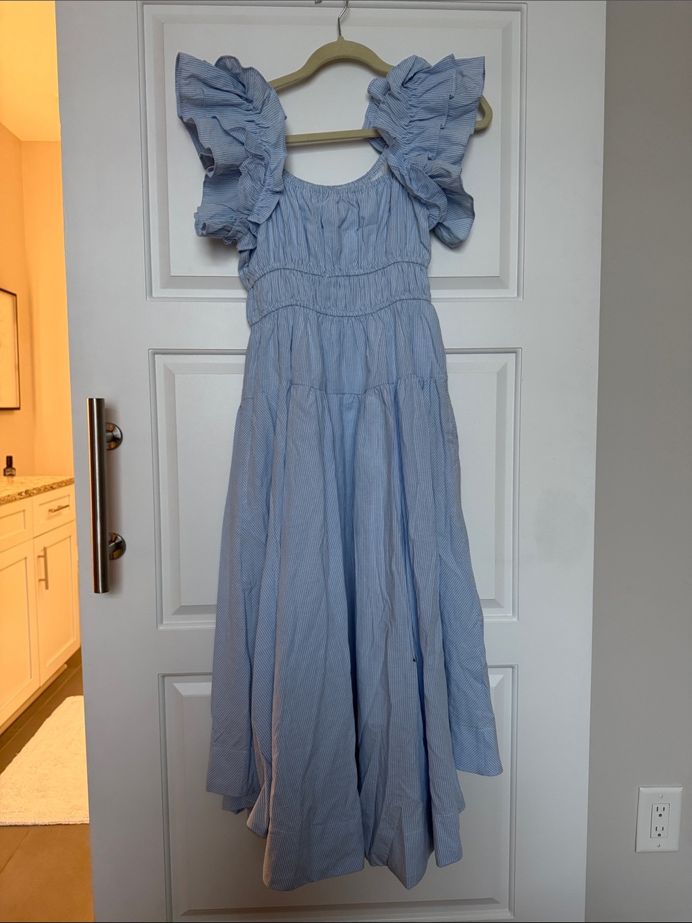 Petal + Pup Blue Ruffle-Sleeve Maxi Dress